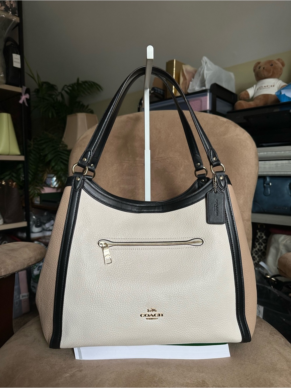 Coach Kristy Color-Block Pebbled Leather Large Bag #C6828 Excellent Condition
